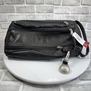 Piel Leather Folds of Honor Double Compartment Black Leather Gold Bag NEW